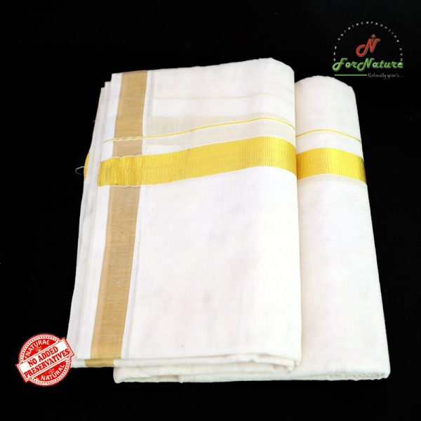 Double Mundu (Veshti) - Hand woven, cotton - Keralacafeonline.com